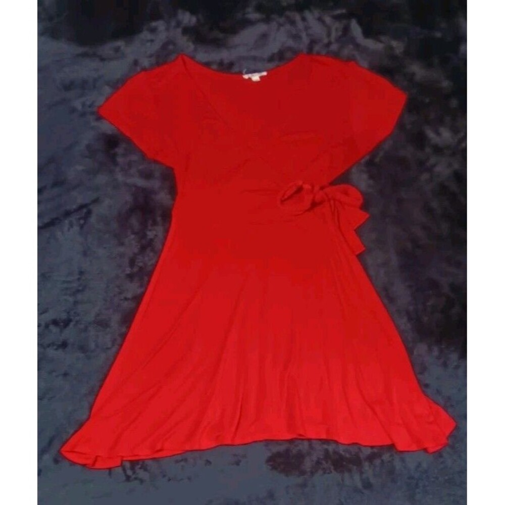 Rolla Coster Jersey Knit Faux Wrap Swing Mini Dress Medium Red Cocktail Party